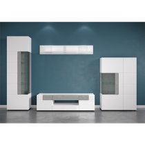 Tavia High Gloss Living Room Furniture Set In White With LED