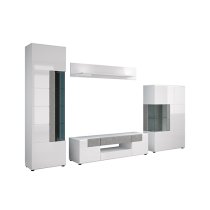 Tavia High Gloss Living Room Furniture Set In White With LED