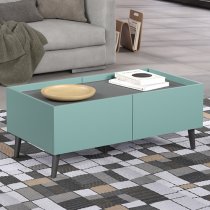 Mavis Wooden Coffee Table With 4 Flap Doors In Dusk Blue