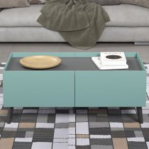 Mavis Wooden Coffee Table With 4 Flap Doors In Dusk Blue