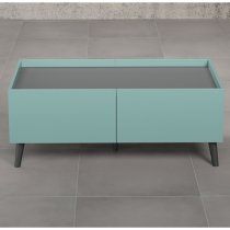 Mavis Wooden Coffee Table With 4 Flap Doors In Dusk Blue