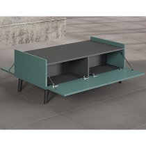 Mavis Wooden Coffee Table With 4 Flap Doors In Dusk Blue