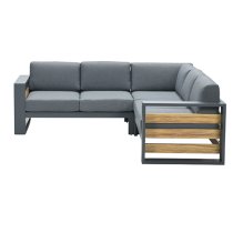 Saar Fabric Corner Sofa In Mystic Grey With Carbon Black Frame