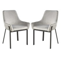 Riva Grey Velvet Dining Chairs With Matt Black Legs In Pair