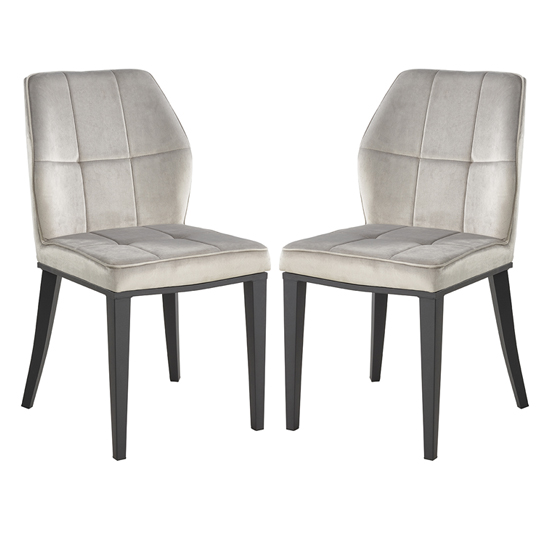 Romano Grey Velvet Dining Chairs With Matt Black Legs In Pair