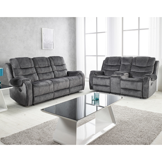 Cora Velvet Recliner 2 + 3 Seater Sofa Set In Dark Grey