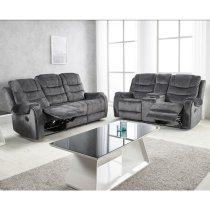 Cora Velvet Recliner 2 + 3 Seater Sofa Set In Dark Grey