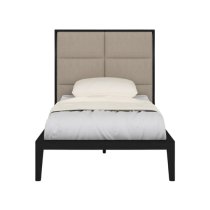 Ogen Single Bed In Wenge With Beige Fabric Headboard