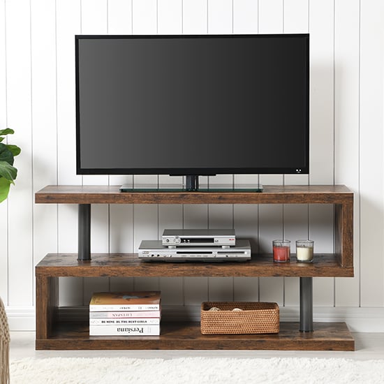 Miami Wooden S Shape TV Stand In Rustic Oak