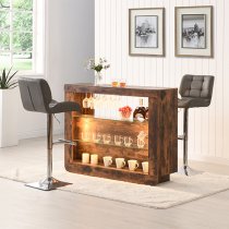 Fiesta Rustic Oak Bar Table Unit With 2 Candid Grey Stools