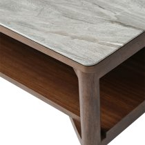 Wyatt Wooden Coffee Table And Shelf With Marble Effect Glass Top