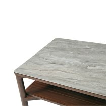 Wyatt Wooden Coffee Table And Shelf With Marble Effect Glass Top