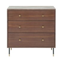 Wyatt Wooden Chest Of 3 Drawers With Marble Effect Glass Top