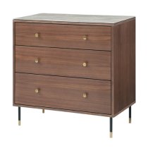 Wyatt Wooden Chest Of 3 Drawers With Marble Effect Glass Top