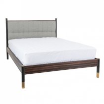 Balta Wooden Double Bed In Ebony With Grey Fabric Headboard