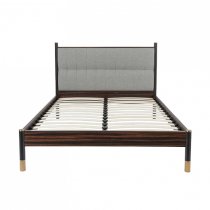 Balta Wooden Double Bed In Ebony With Grey Fabric Headboard