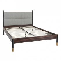 Balta Wooden Double Bed In Ebony With Grey Fabric Headboard